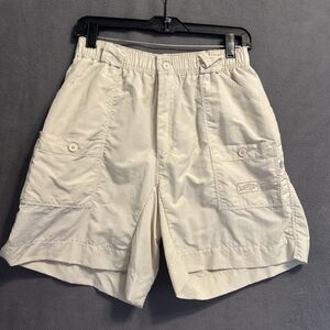 AFTCO Bluewater Cargo Nylon Fishing Shorts Size 32 Tan Ivory Elastic Waist 7”